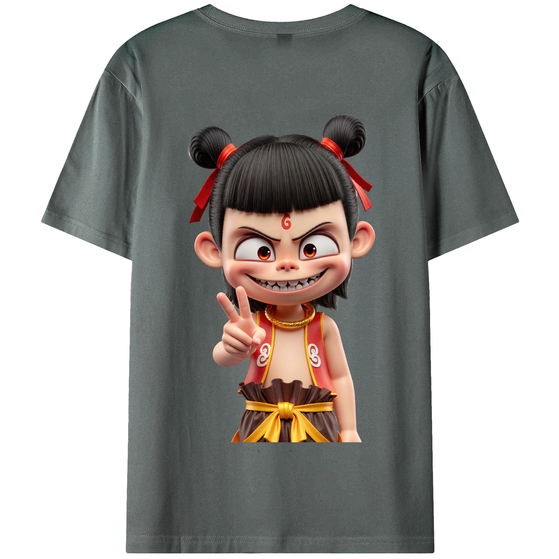 （画像用） Ne Zha 2 ナタ 魔童の大暴れ 綿100％半袖Tシャツ（背面プリント）
